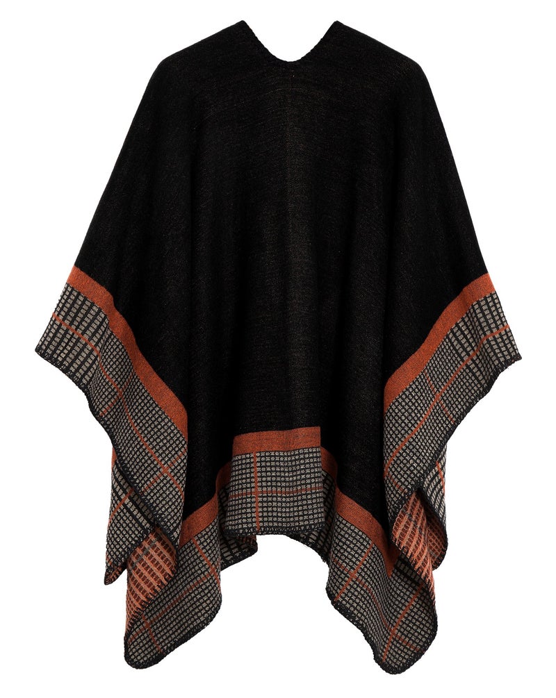 EXCHIC Womenâ€™s Retro Warm Shawls Poncho Cape Floral Printed Open Front Cardigans Sweater (6 Black) - Image 2